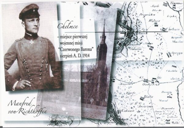 Pocztówka okolicznościowa upamiętniająca pierwszą wojenną misję Czerwonego Barona